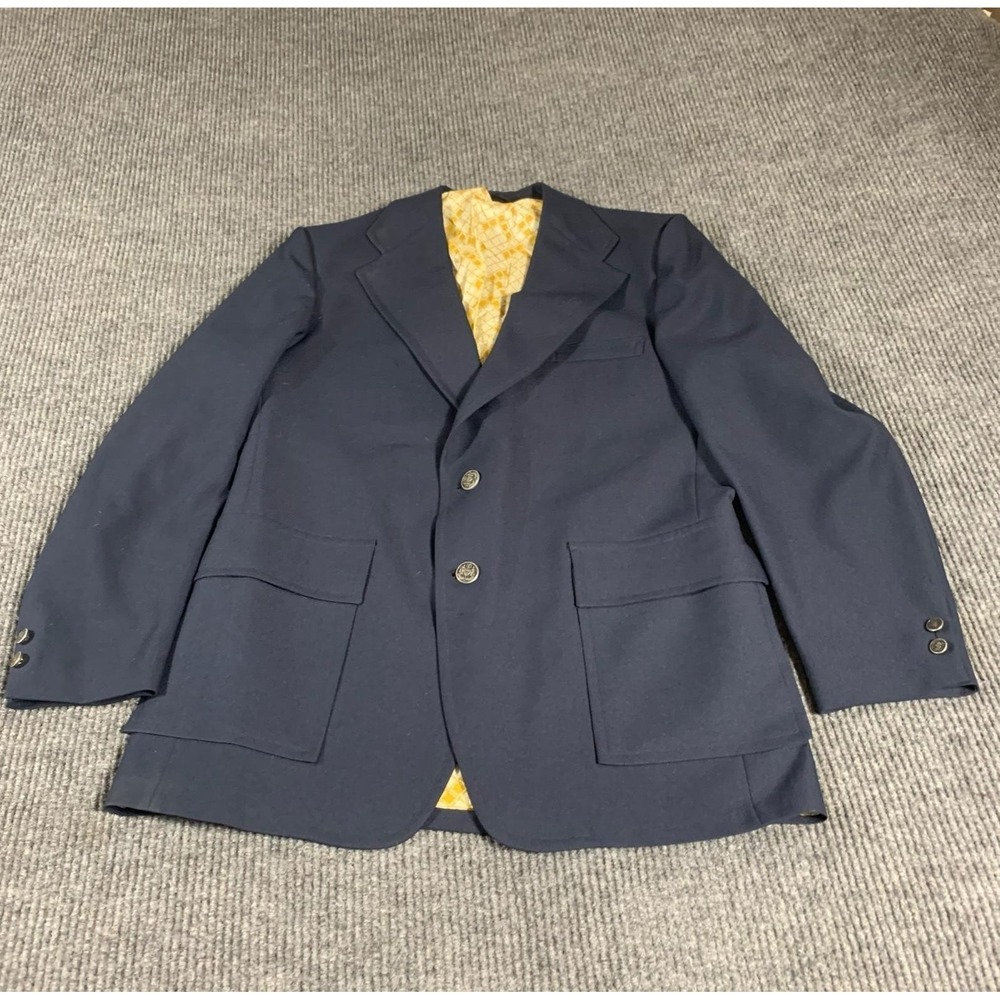 Vtg‎ Towncraft Blazer Mens 42 Blue Sports Coat Wool Single Breasted Academia 80s